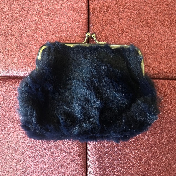 4" Faux Fur Snap Closure Soft Coin Purse - Navy - Picture 1 of 1